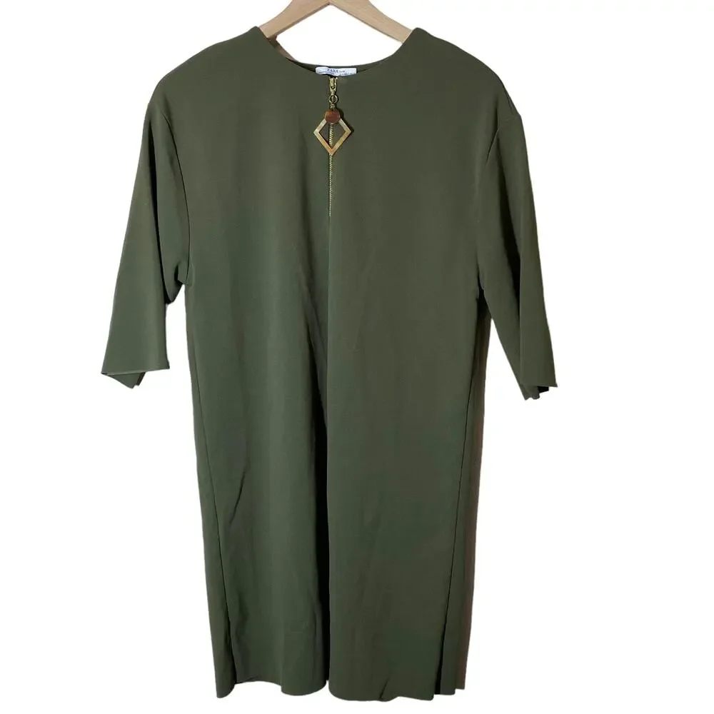 Zara‎ Women's Basic Green Quarter Zip T Shirt Dress Size Small